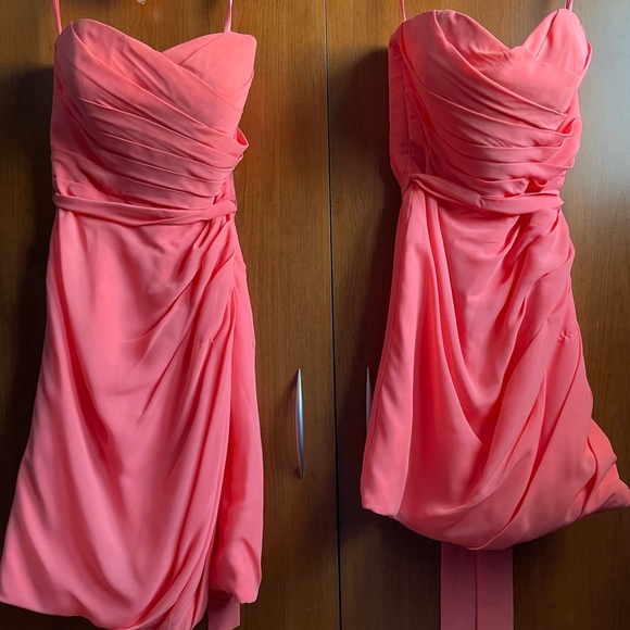Two Coral Chiffon Bridesmaids Dresses - Perfect condition - Summer Wedding - Picture 2 of 8